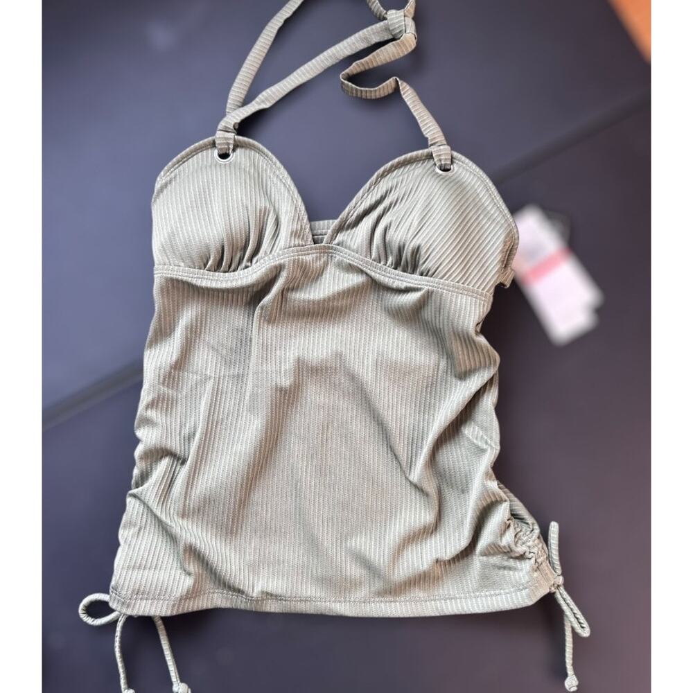 Salt + Cove Halter Top String Tankini Olive Green Ribbed Triangle Size XS